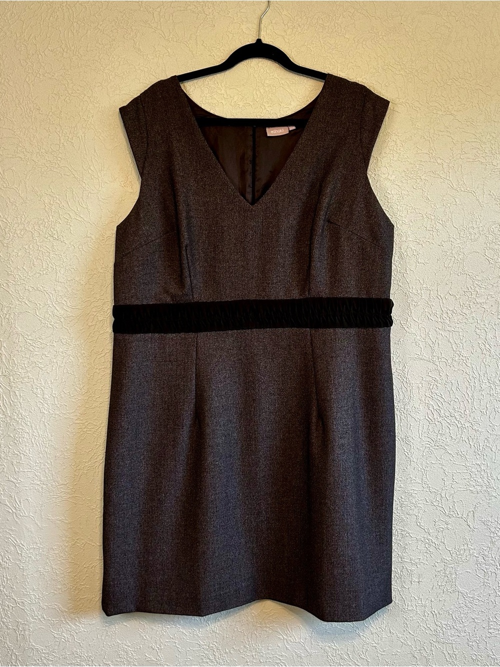 eShakti 22W Charcoal Grey Cap Sleeve V-Neck Sheath Dress NWOT
